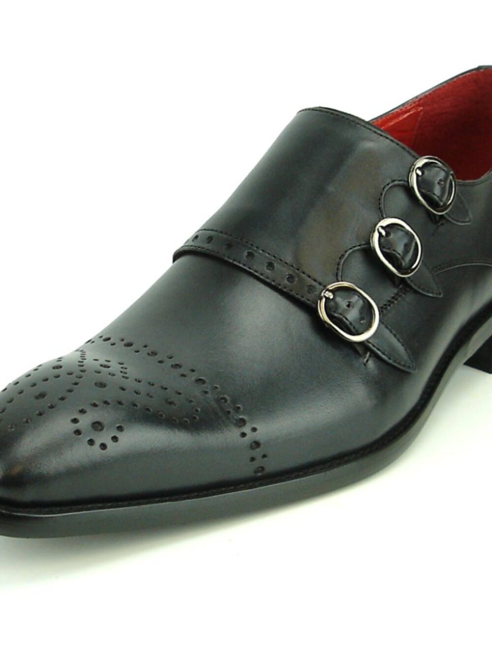 FI-8703 Black Triple Monk Strap Leather Slip on Loafer Encore by Fiesso